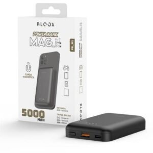 Power Bank BLOOX PB_M1 5.000mAh Carga Magnética Entrada: Tipo C / Salida: USB+Tipo C+Magnético Negro