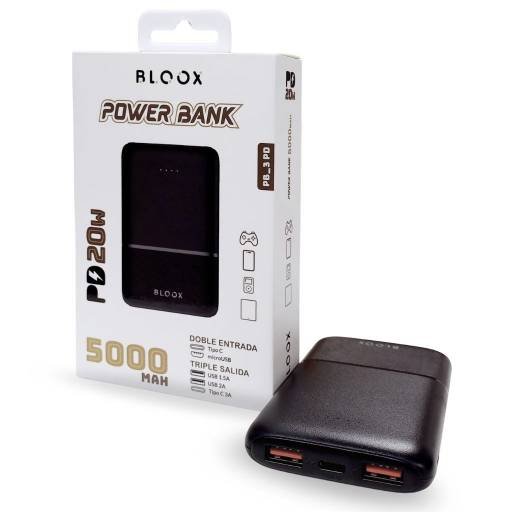 Power Bank BLOOX PB_3 PD 5.000mAh Entrada: Tipo C / Salida: Tipo C PD + USB2 Negro