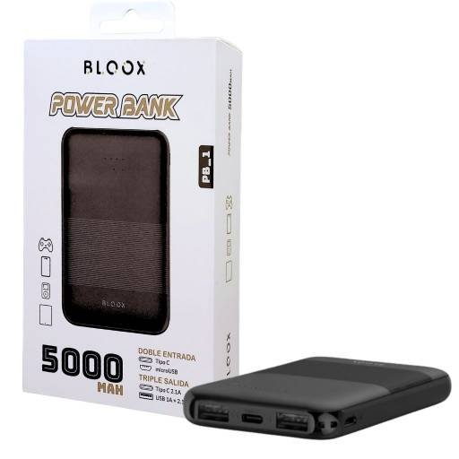 Power Bank BLOOX PB_1 5.000mAh Entrada: Tipo C Negro / Salida: Tipo C + USB2